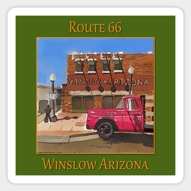 Corner in Winslow Arizona, Route 66, Eagles song Take it Easy Sticker by WelshDesigns